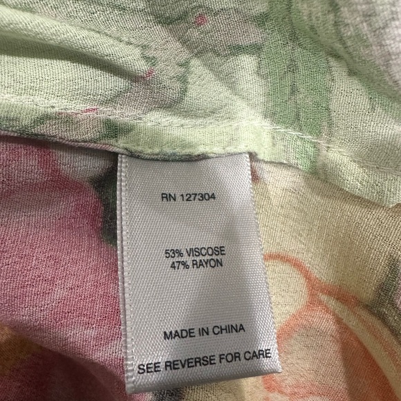 NWT John Mark Teal pink green artsy floral bohemian roll tab Shirt 1x - Picture 10 of 11